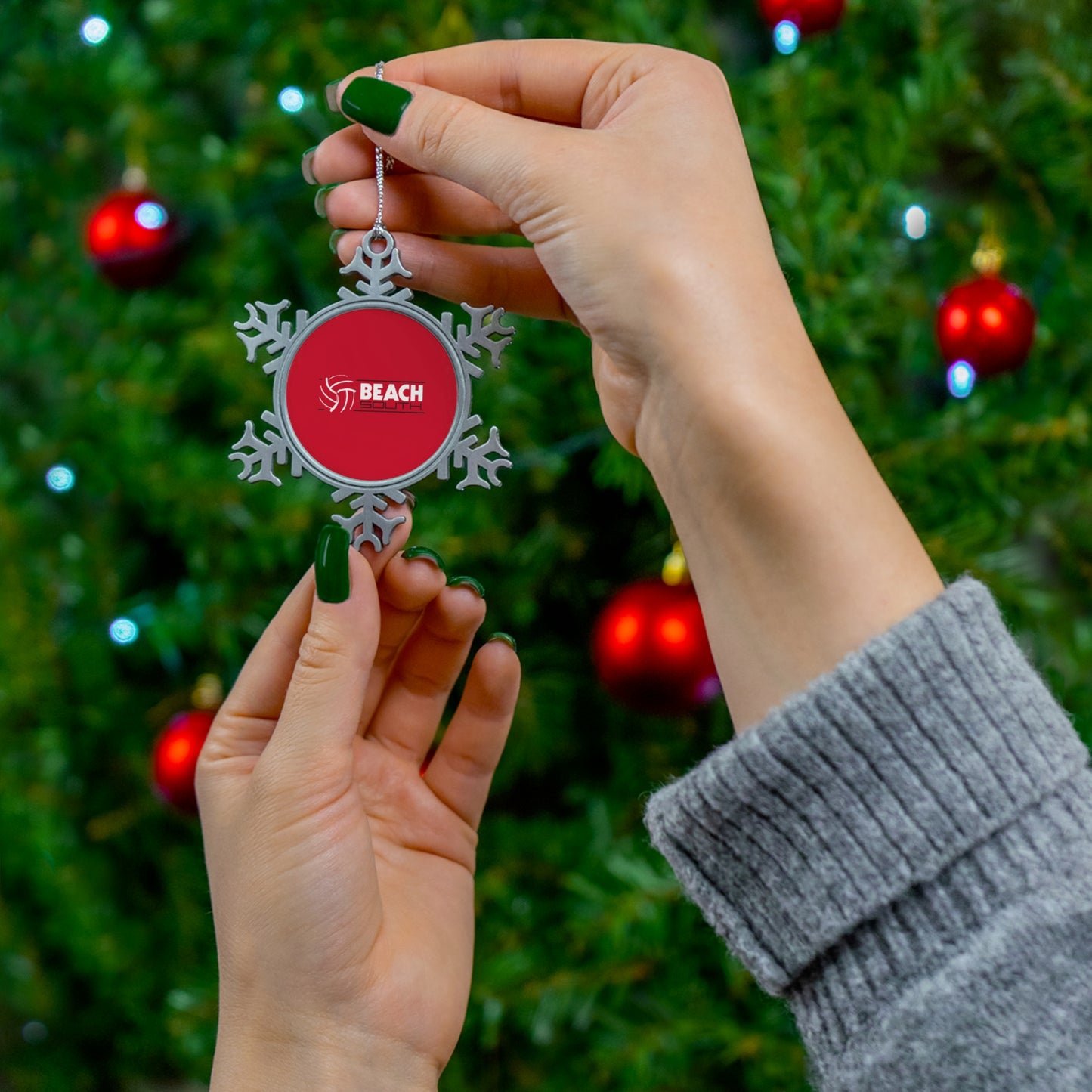 Beach South Volleyball Pewter Snowflake Ornament
