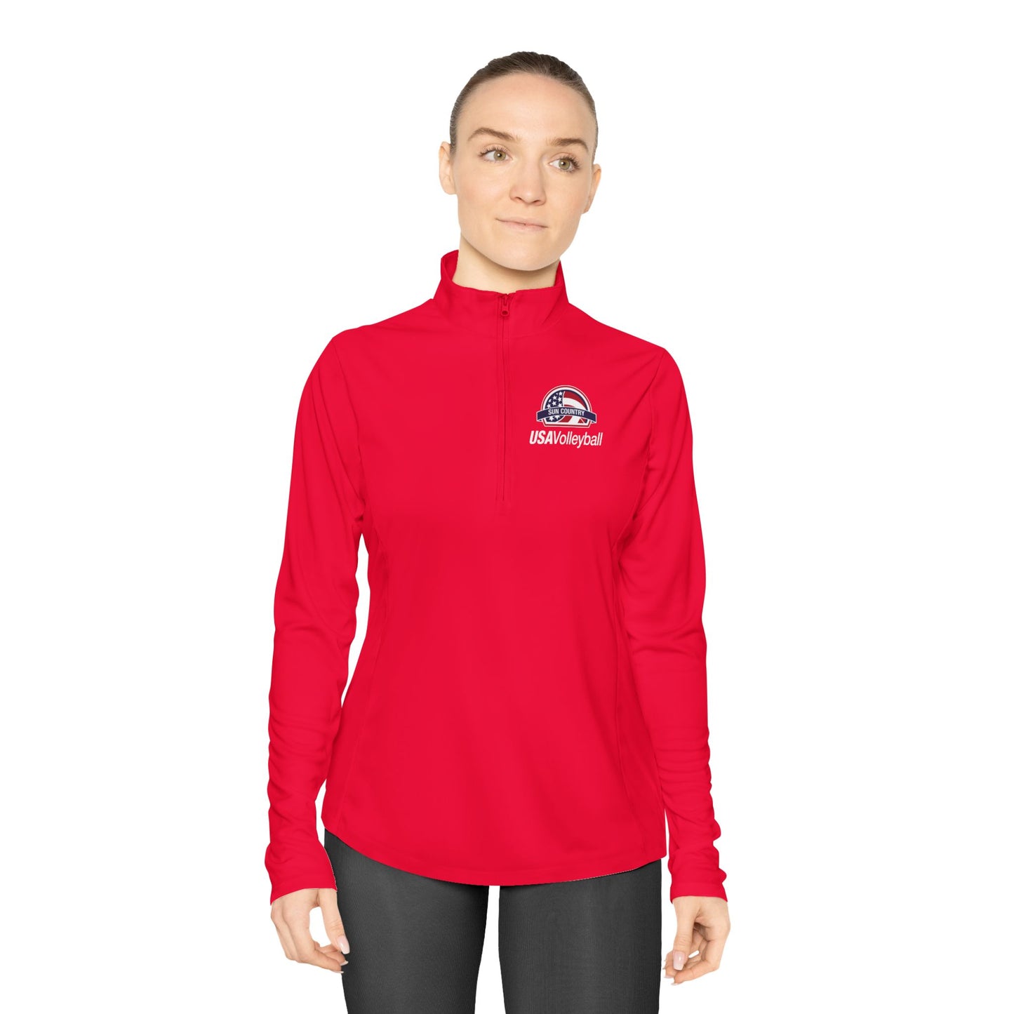 Ladies Quarter-Zip Pullover — USA Volleyball Logo Performance Top
