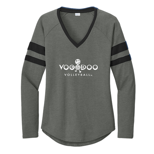 Women's Voodoo Volleyball Sport-Tek Halftime Stripe V-Neck LS