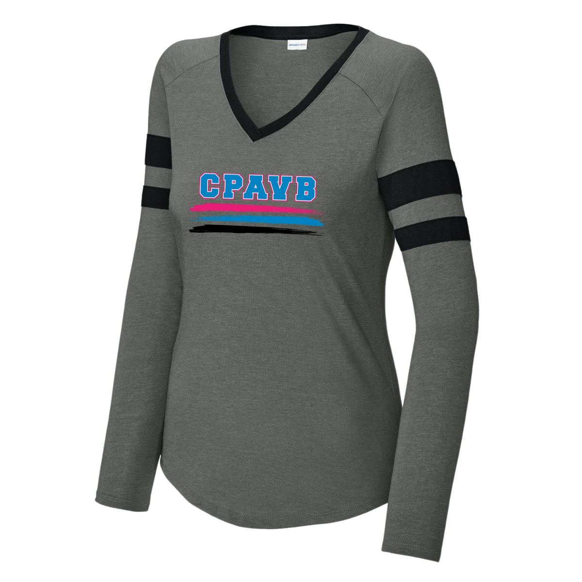 Women's CPA Volleyball Sport-Tek Halftime Stripe V-Neck LS