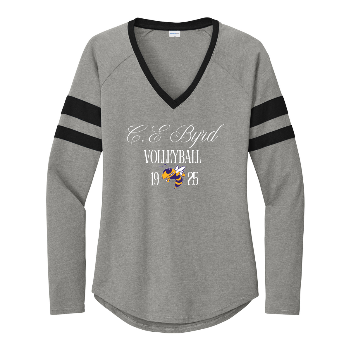 Women's C.E. Byrd HS Sport-Tek Striped V-Neck Long Sleeve Tee