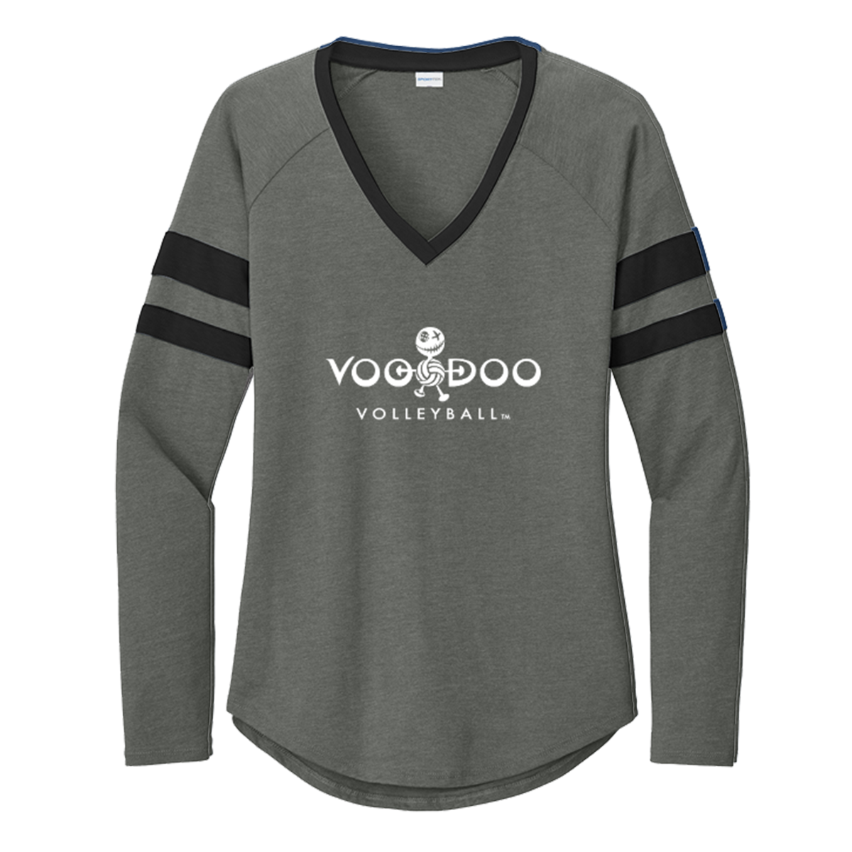 Women's Voodoo Volleyball Sport-Tek Halftime Stripe V-Neck LS
