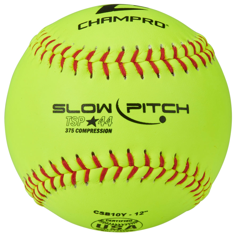 ASA/USA SOFTBALL 12" SLOW PITCH - YELLOW LEATHER COVER .44 COR - CSB10Y