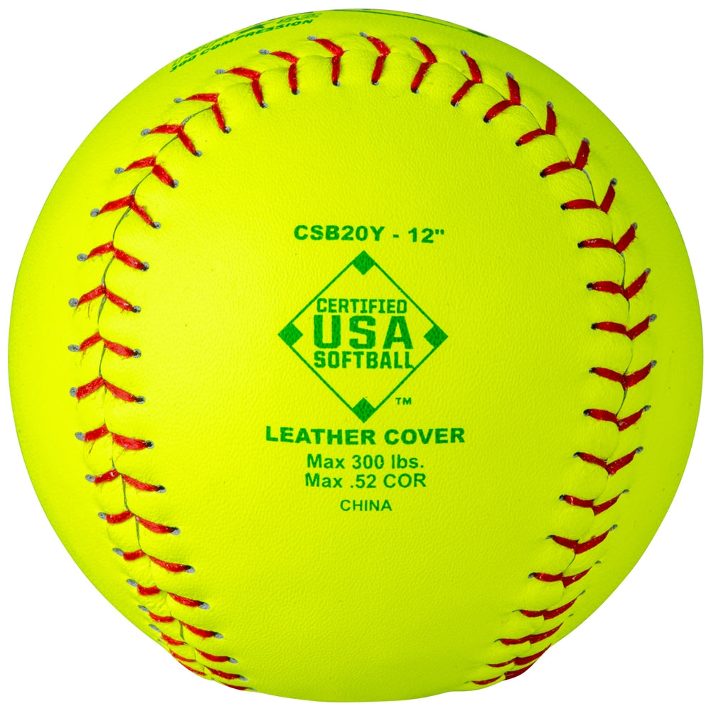 ASA/USA SOFTBALL 12" SLOW PITCH - LEATHER COVER .52 COR - CSB20Y
