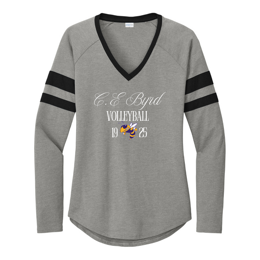 Women's C.E. Byrd HS Sport-Tek Striped V-Neck Long Sleeve Tee